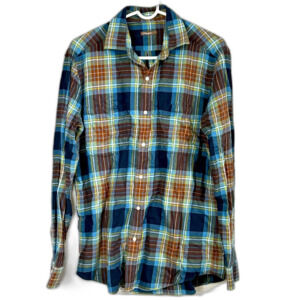 J. McLaughlin Plaid Flannel Button Down Multicolor 100% Cotton Shirt Size Small